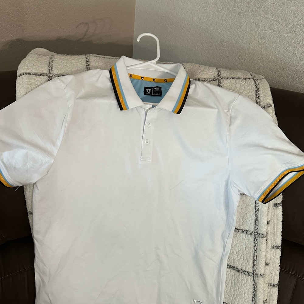 Puma White Polo with Striped Collar